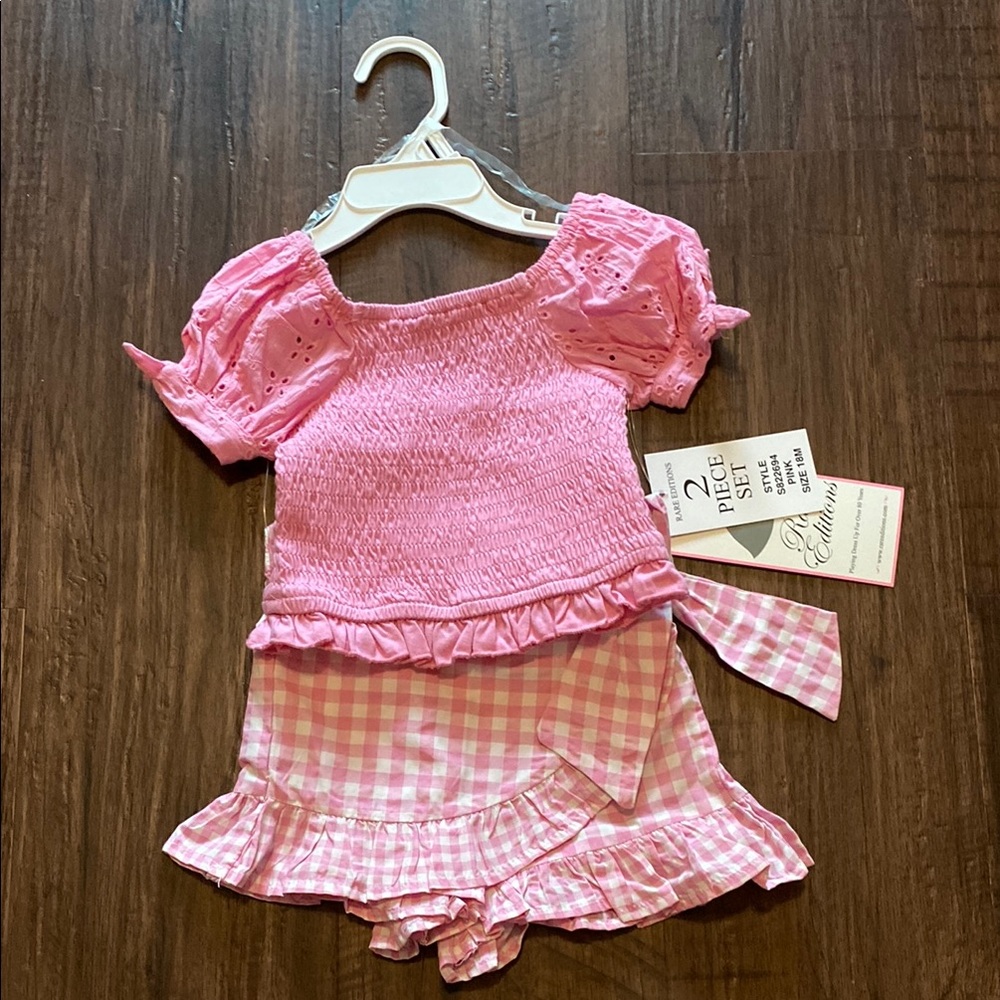 Rare Editions NWT Pink Gingham 2 Piece Skort Set Size 18M